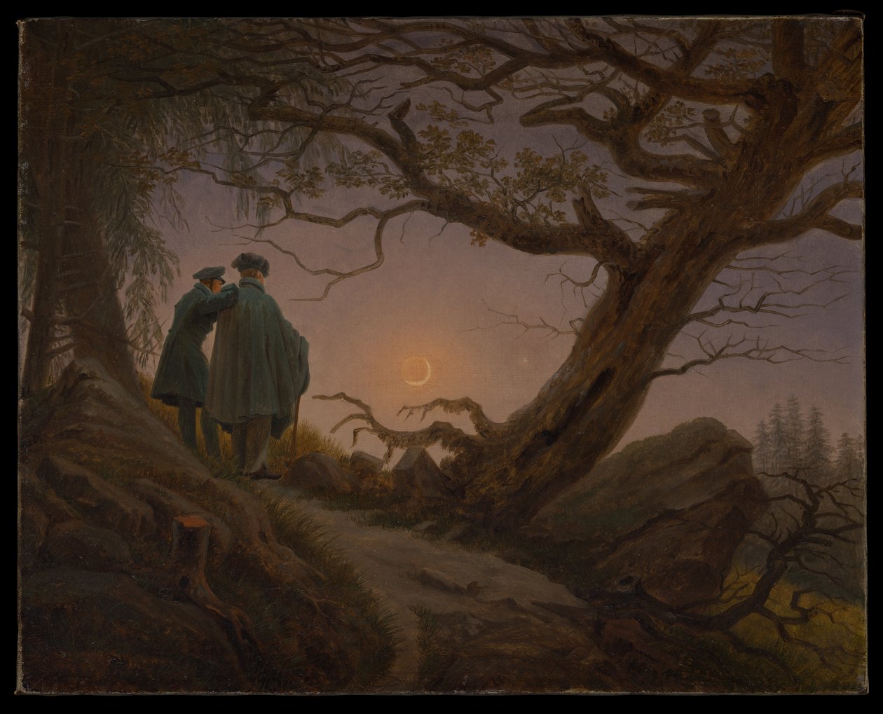 Dwóch mężczyzn kontemplujących księżyc autorstwa Caspar David Friedrich