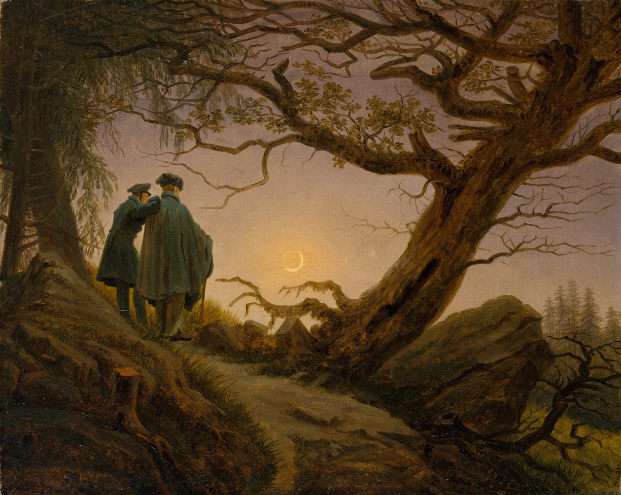 Dwóch mężczyzn kontemplujących księżyc, ok. 1825–30 (olej na płótnie) autorstwa Caspar David Friedrich