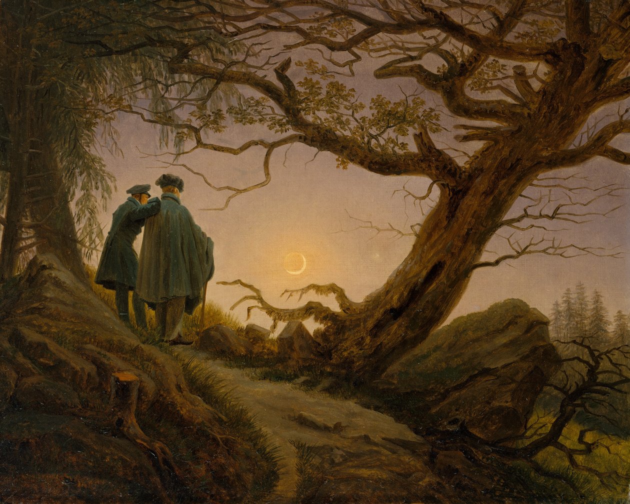 Dwóch mężczyzn kontemplujących księżyc, ca. 1825-30. autorstwa Caspar David Friedrich