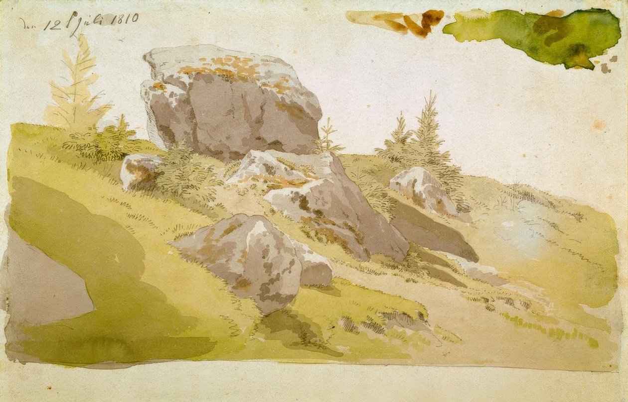 Łąka ze skałami w Karkonoszach autorstwa Caspar David Friedrich