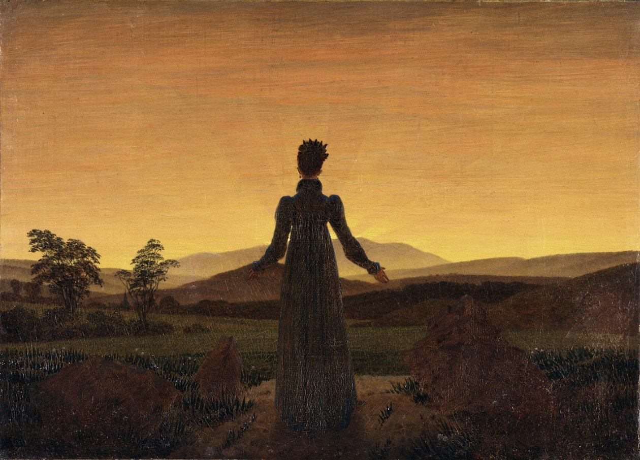 Kobieta przed wschodzącym słońcem, ok. 1818 autorstwa Caspar David Friedrich