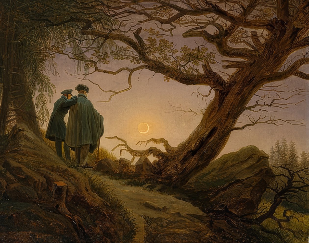 Dwóch mężczyzn kontemplujących księżyc. Około 1825-30 r. autorstwa Caspar David Friedrich
