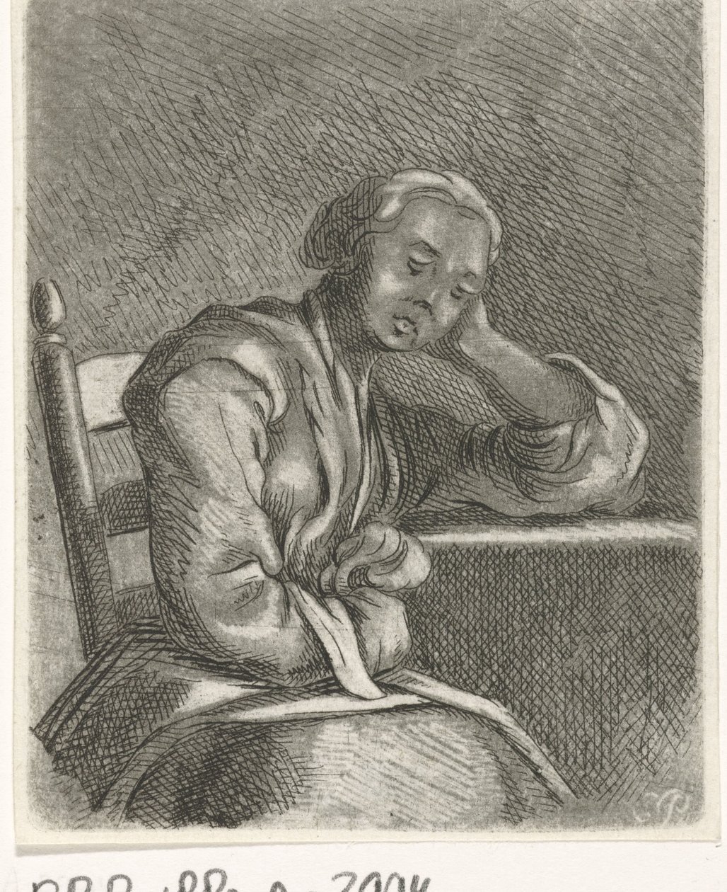 Śpiąca dziewczyna przy stole autorstwa Caspar Jacobsz. Philips