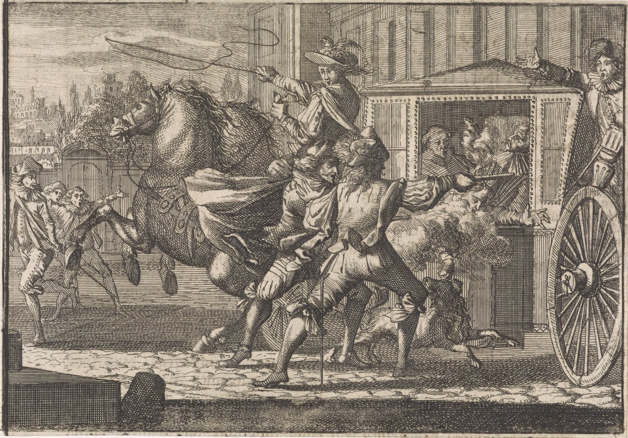 Atak na Nicolau Monteiro, przeora Cedofeity, na ulicach Rzymu autorstwa Caspar Luyken (attributed to)