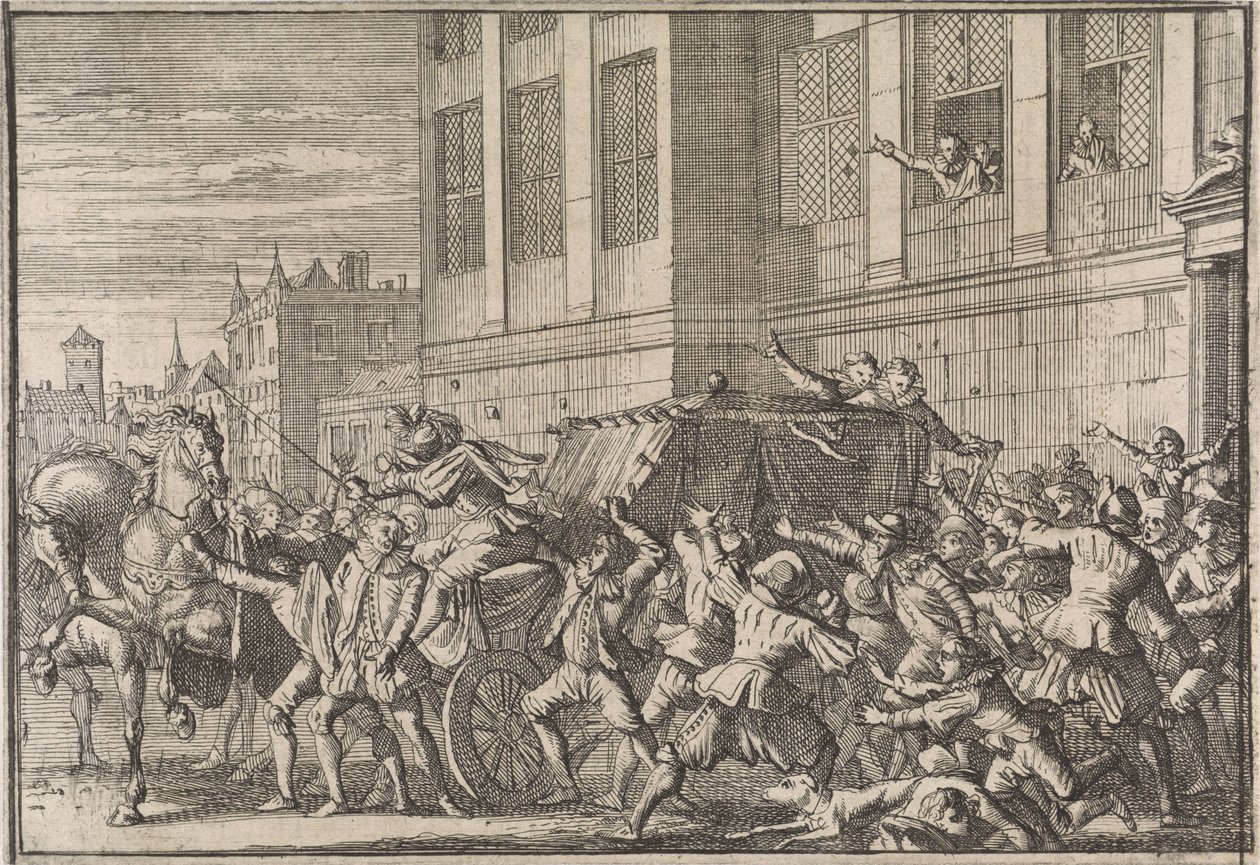 Atak w Madrycie na powóz hrabiego Olivares, Gaspard de Gusmán, 1643 autorstwa Caspar Luyken (attributed to)