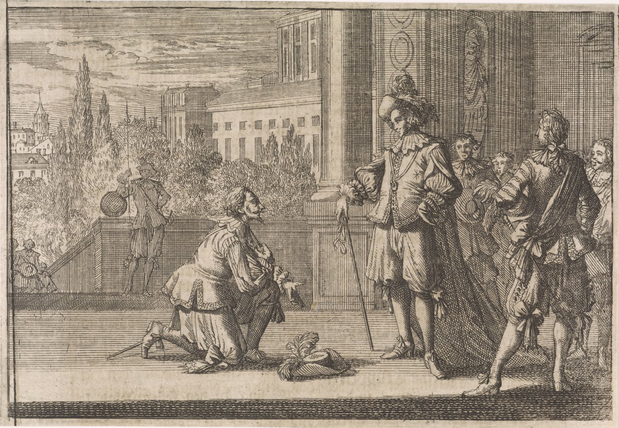 Karol IV, książę Lotaryngii klęczący przed Ludwikiem XIII, 1641 autorstwa Caspar Luyken (attributed to)