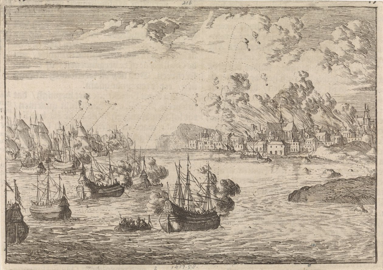 Bombardowanie Dieppe, 1694 autorstwa Caspar Luyken