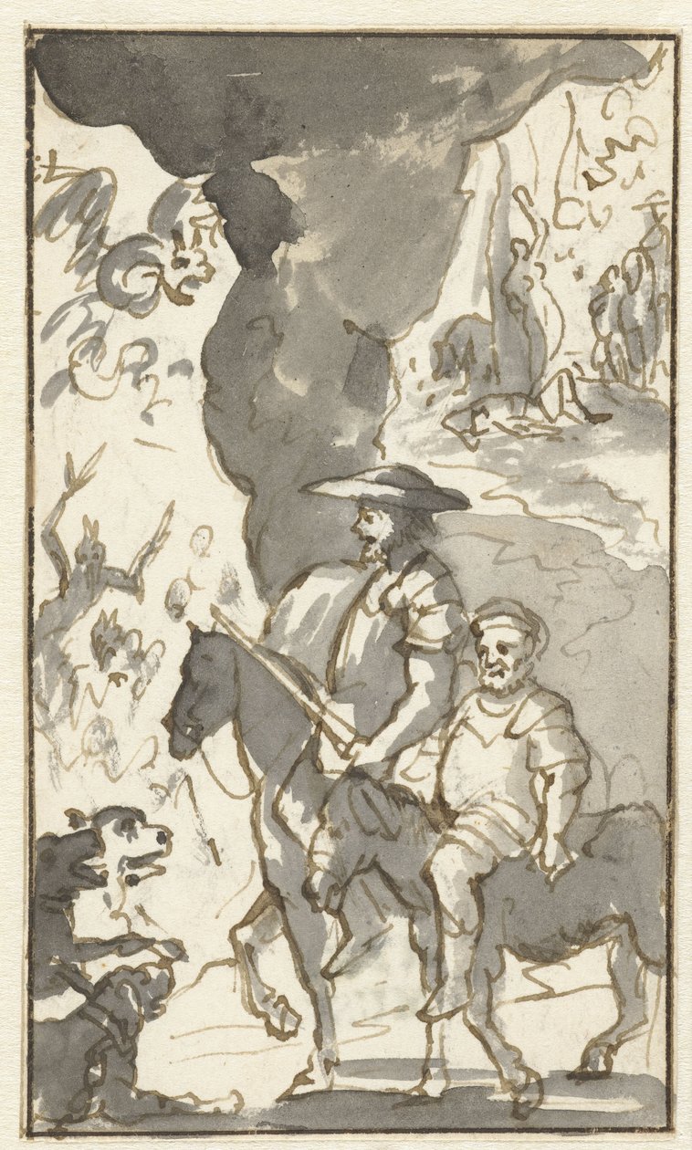 Don Quichotte i Sancho Pansa przejeżdżają obok kuźni Projekty do piątego tomu Histoire de l