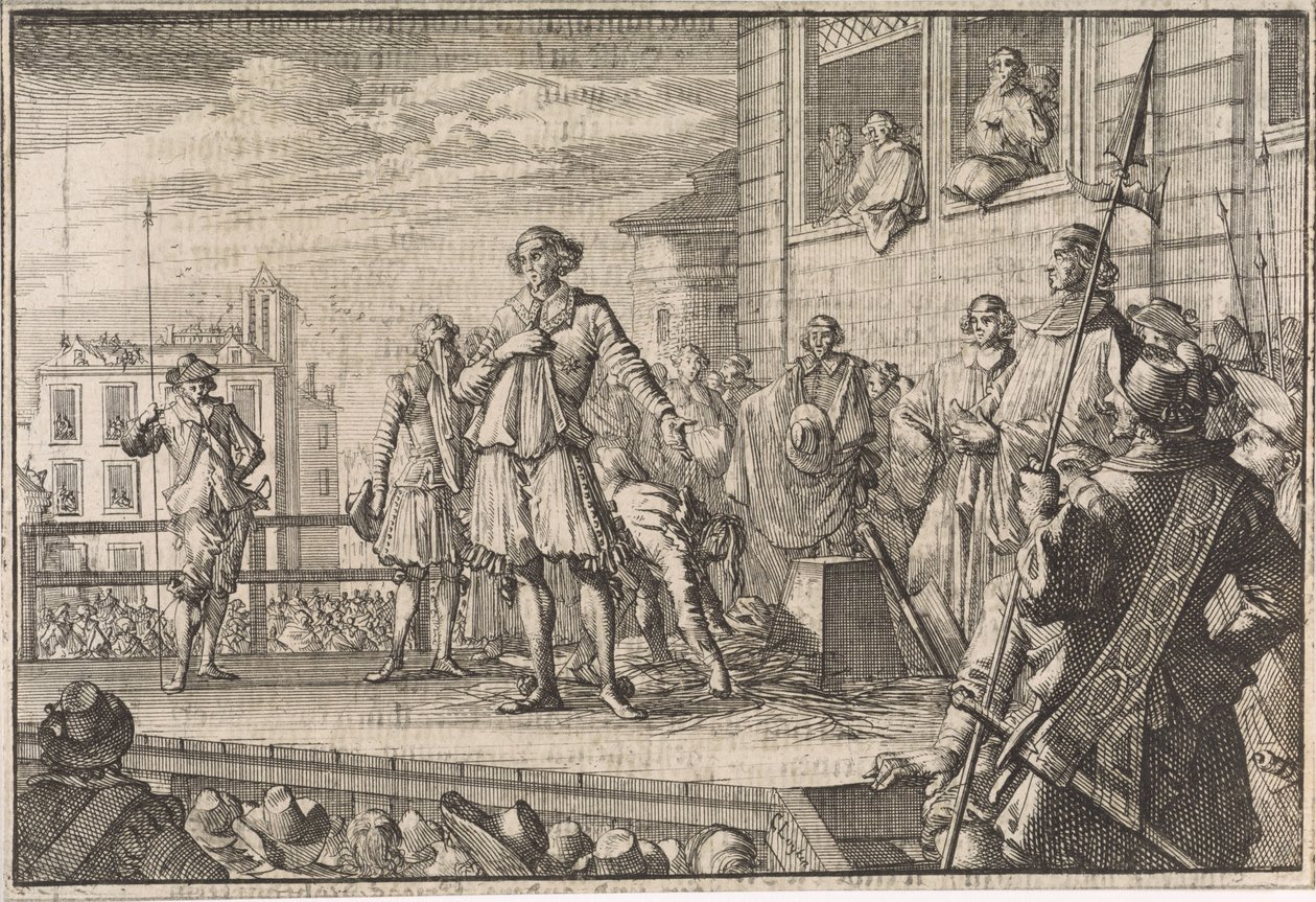 Thomas Wentworth, hrabia Strafford przemawiający do ludzi z szafotu, 1641 autorstwa Caspar Luyken