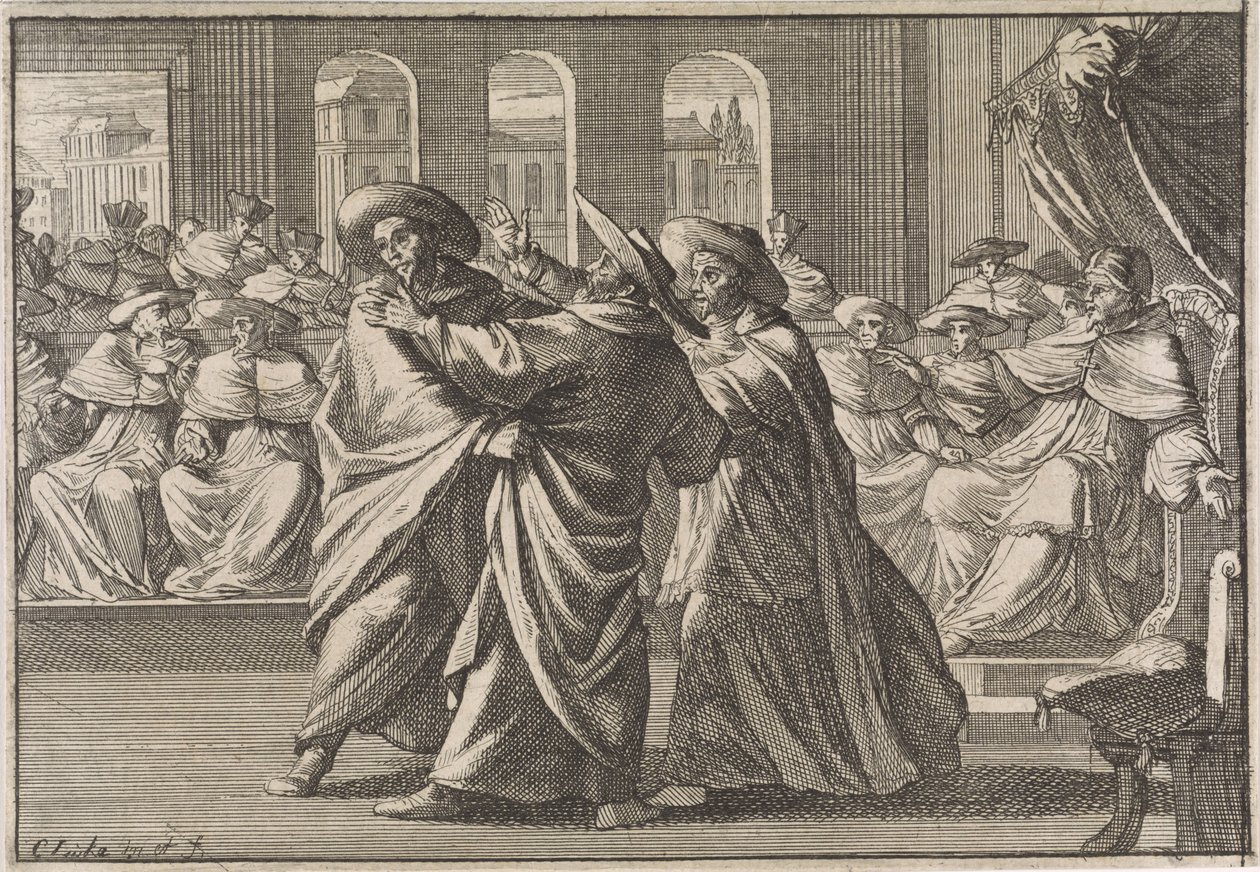 Podczas elekcji Urbana VIII dochodzi do starcia kardynała Borji i kardynała Antonio Barberiniego, 1632 autorstwa Caspar Luyken