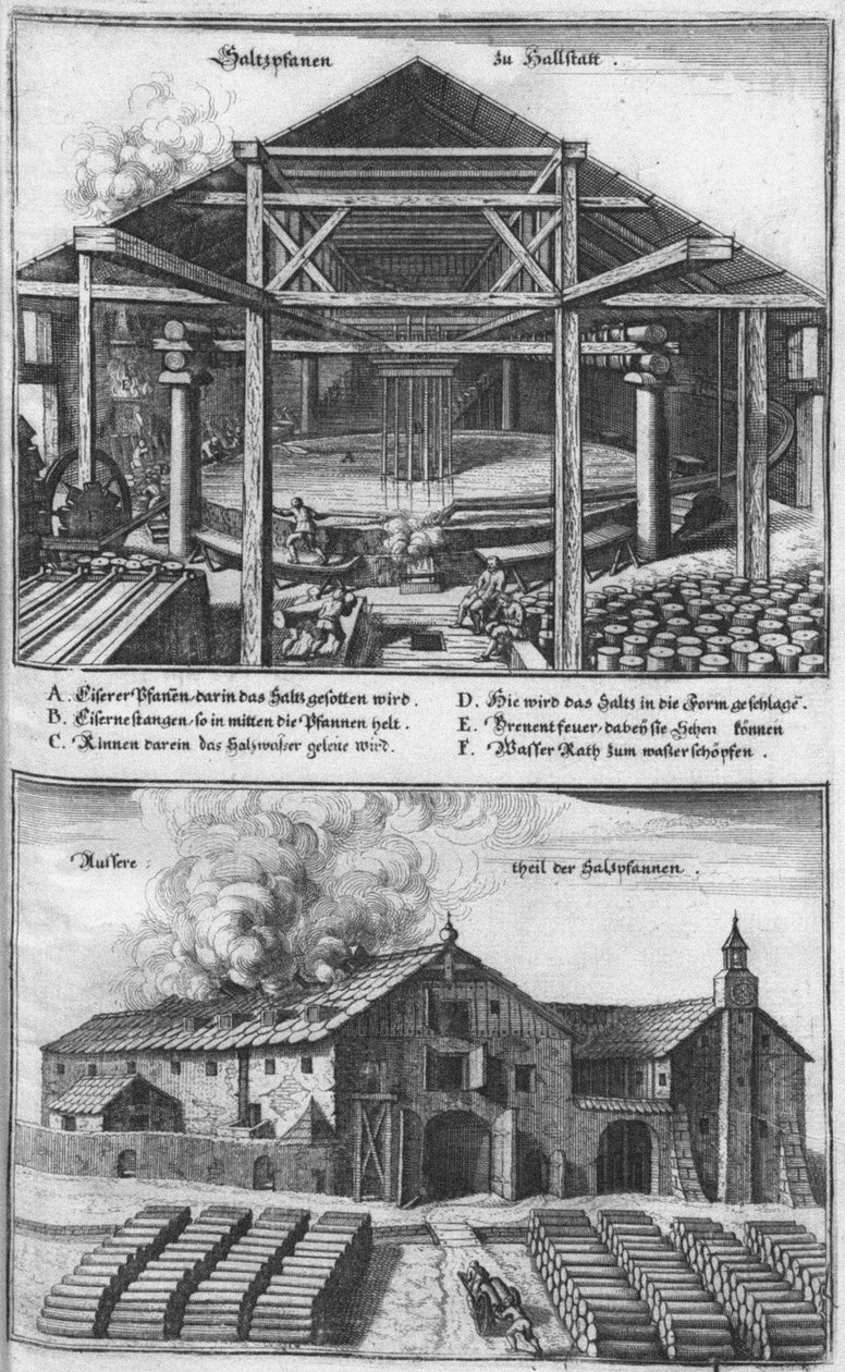 Saltzpan do Hallstätt. Od: Topographia Provinciarum, 1679 autorstwa Caspar Merian