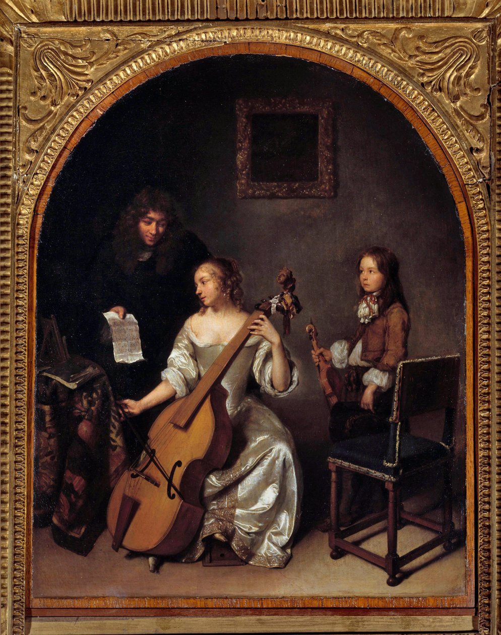 Lekcja gry na wiolonczeli Obraz Gasparda Netschera (1639-1684) XVII w. Nd. 0,45x0,35m autorstwa Caspar Netscher