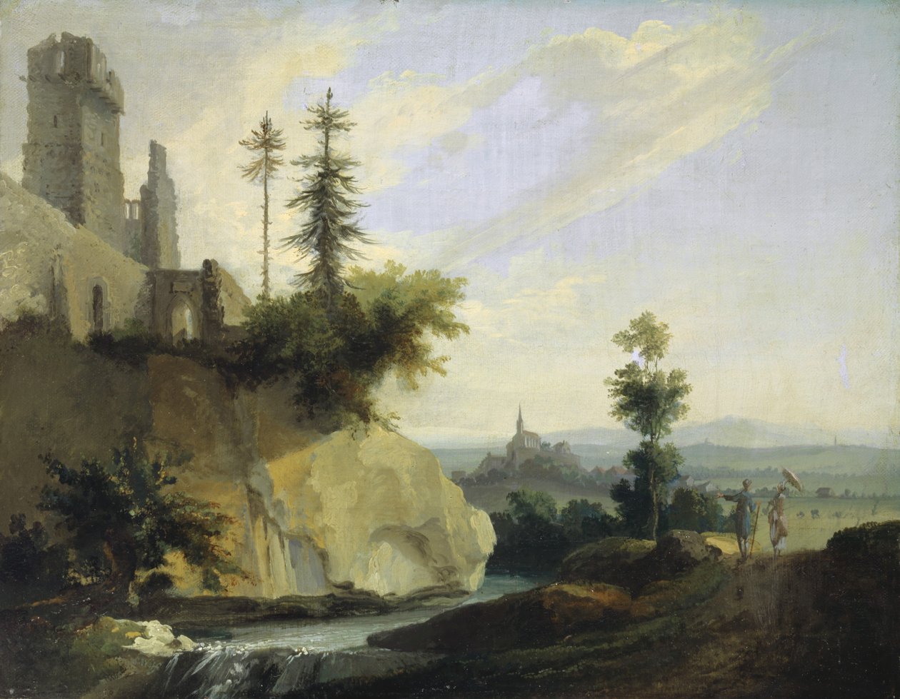 Kompozycja krajobrazowa z ruiną zamku, ok. 1774-77 autorstwa Caspar Wolf