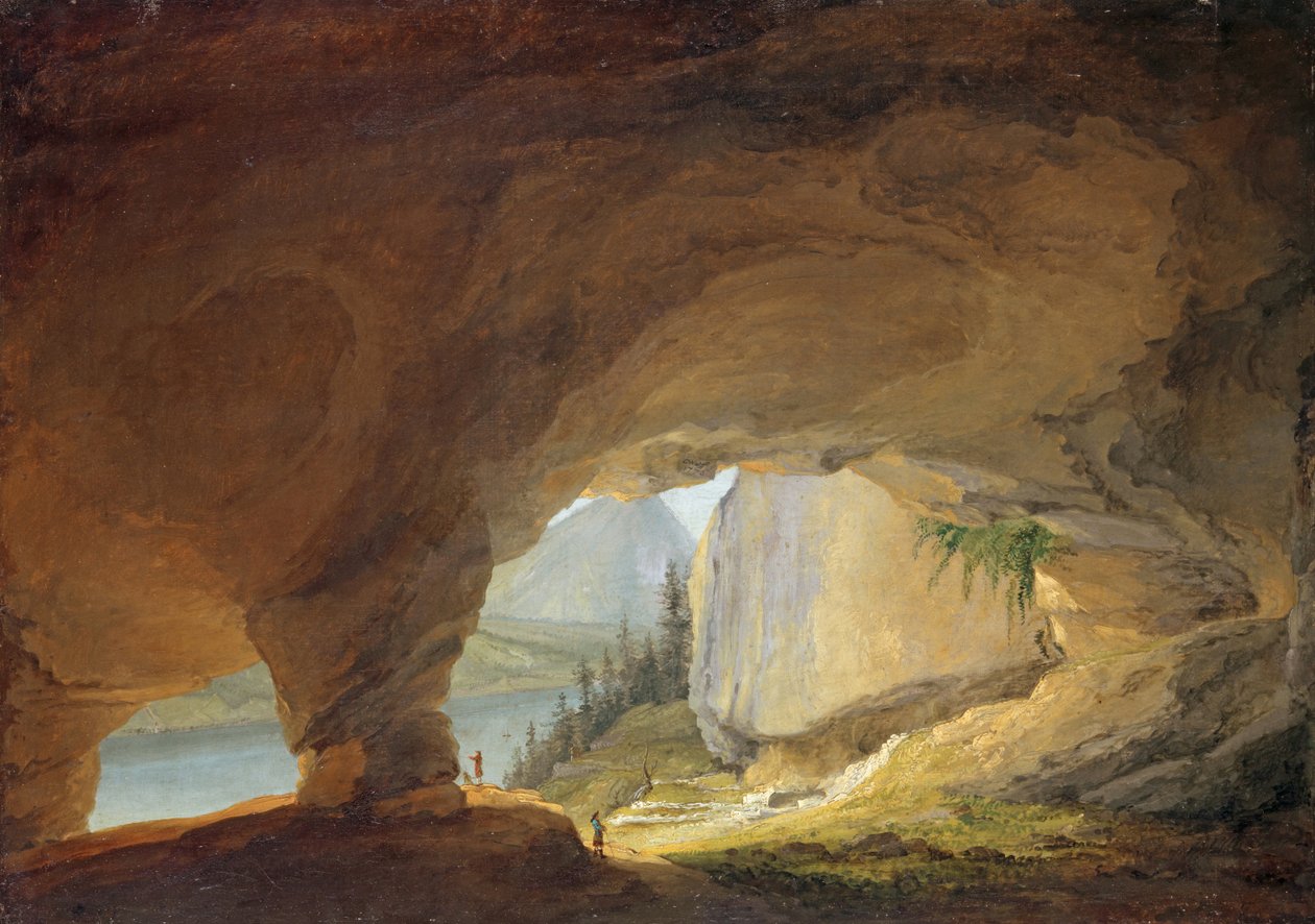 Widok z jaskini Beatus na jezioro Thun, 1776 autorstwa Caspar Wolf