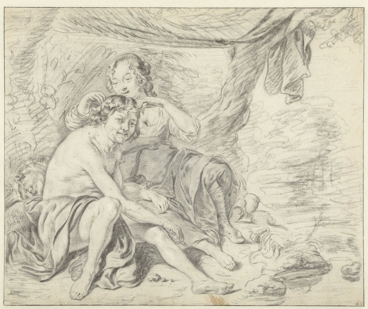 Pasterka wieńcząca pasterza wieńcem laurowym autorstwa Casper Casteleyn (attributed to)