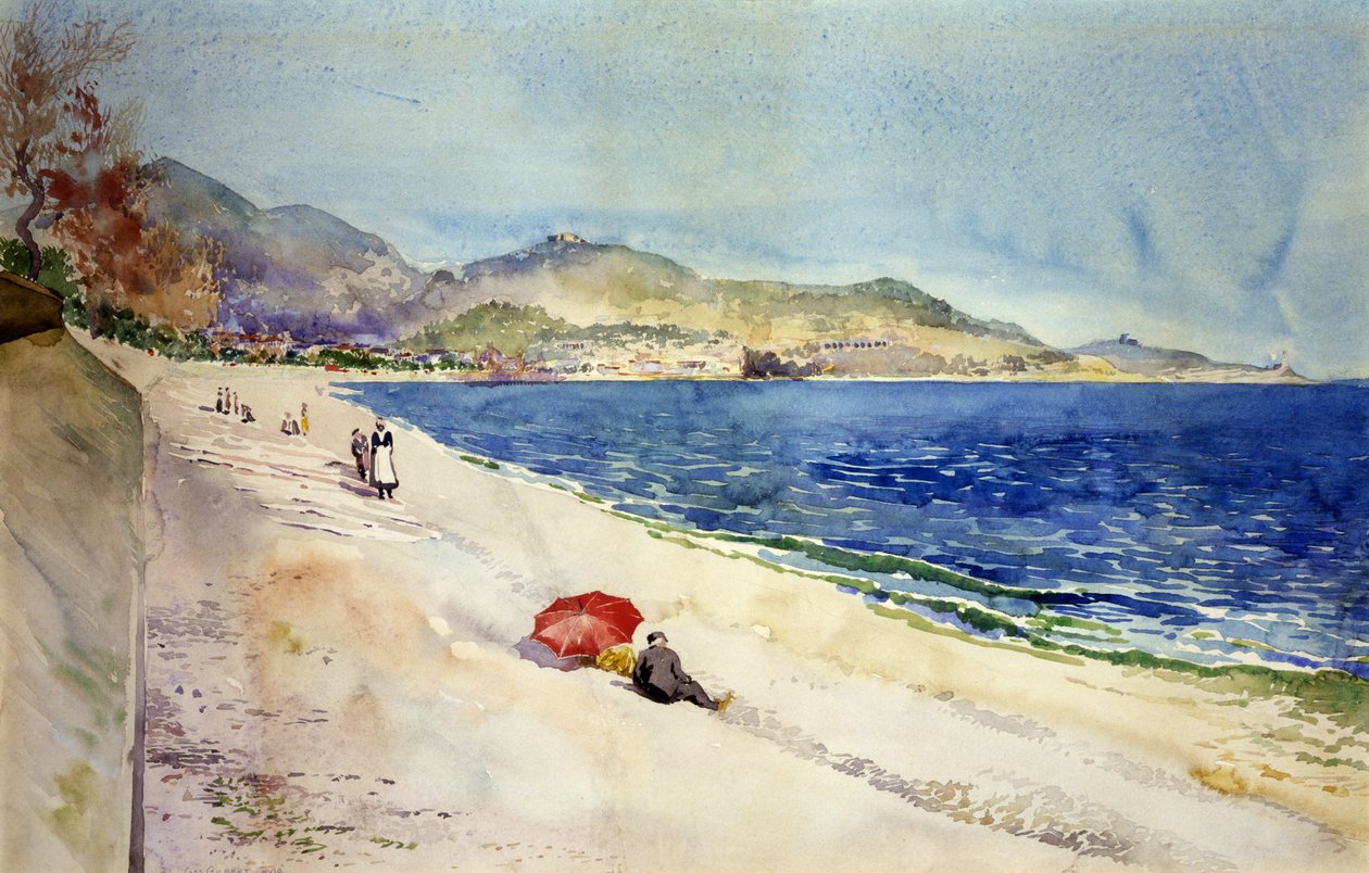 Na plaży poniżej Promenady Anglików, Nicea, Francja, 1898. autorstwa Cass Gilbert
