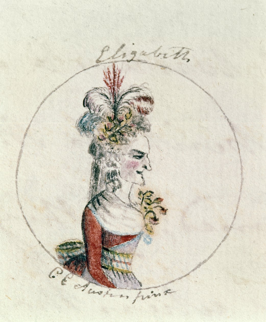 Królowa Elżbieta I, ok. 1790 (pióro i atrament i toaleta na papierze) autorstwa Cassandra Austen