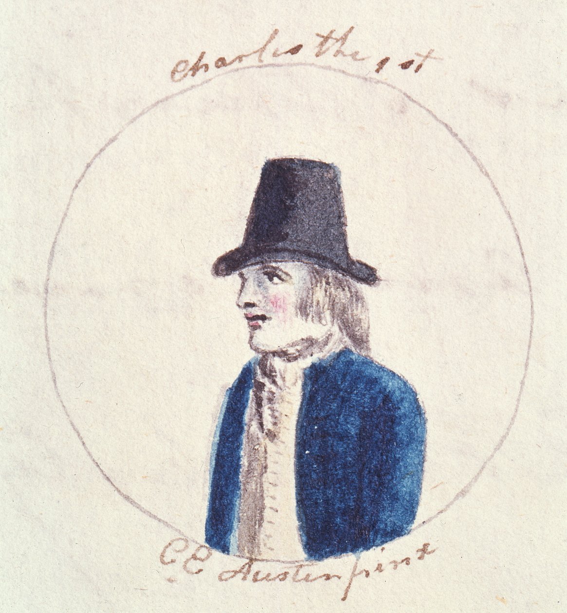Karol I, ok. 1790 (pióro i atrament i toaleta na papierze) autorstwa Cassandra Austen