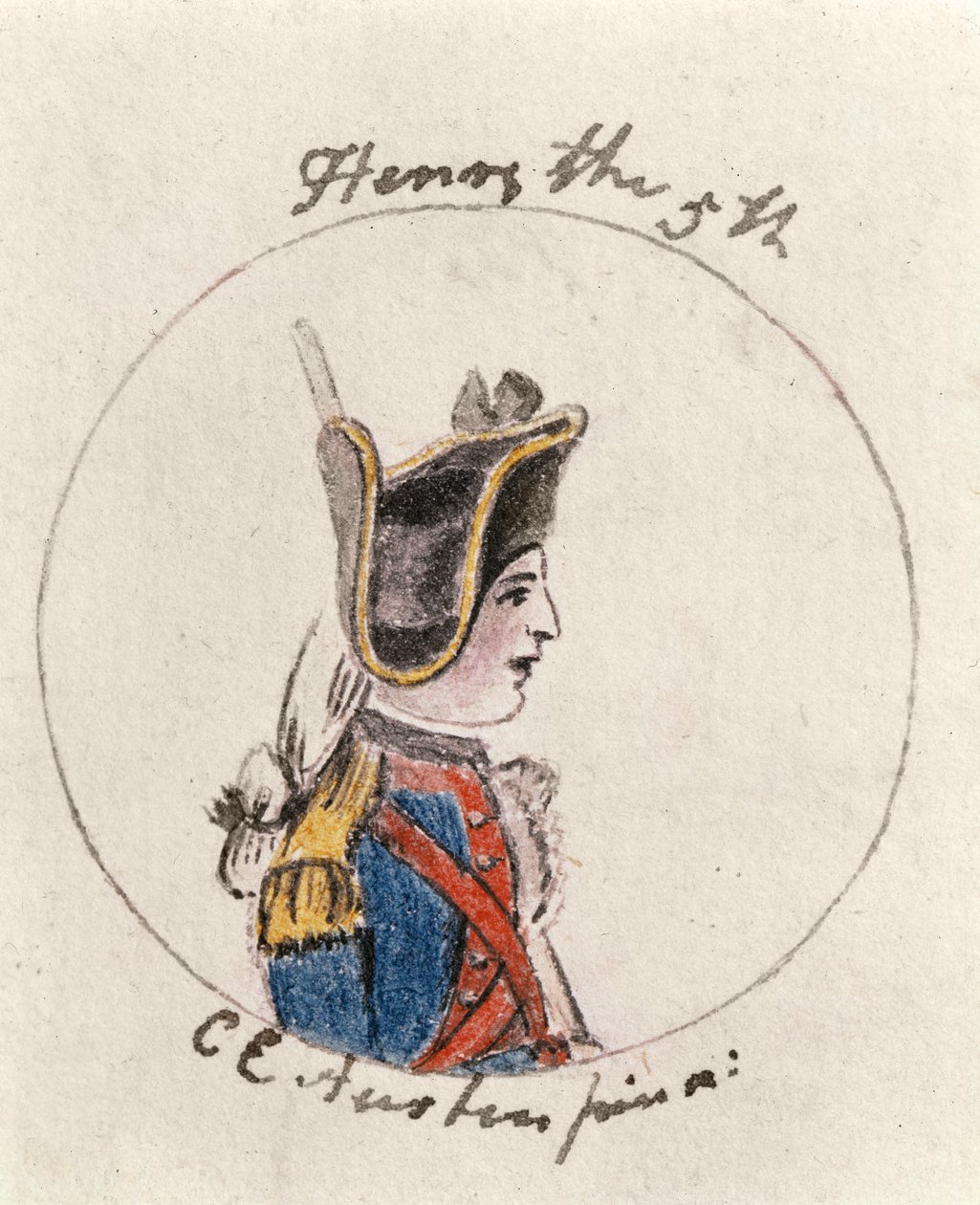Henryk V, ok. 1790 (pióro i atrament i toaleta na papierze) autorstwa Cassandra Austen