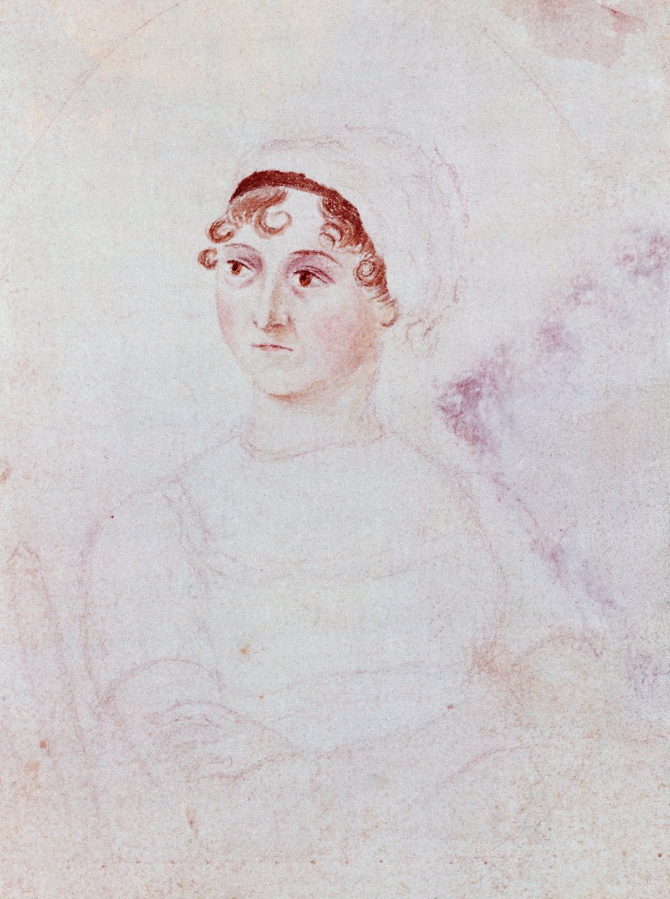 Portret Jane Austen, ok. 1810 (ołówek i akwarela na papierze) autorstwa Cassandra Austen
