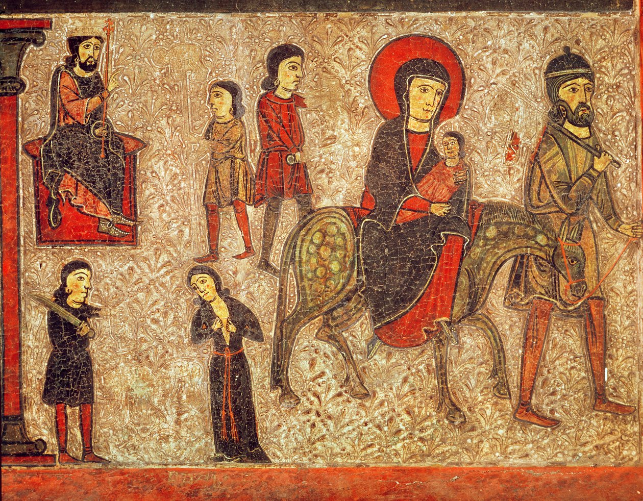 Ucieczka do Egiptu, fragment ołtarza poświęconego Dziewicy (tempera na panelu) autorstwa Catalan School