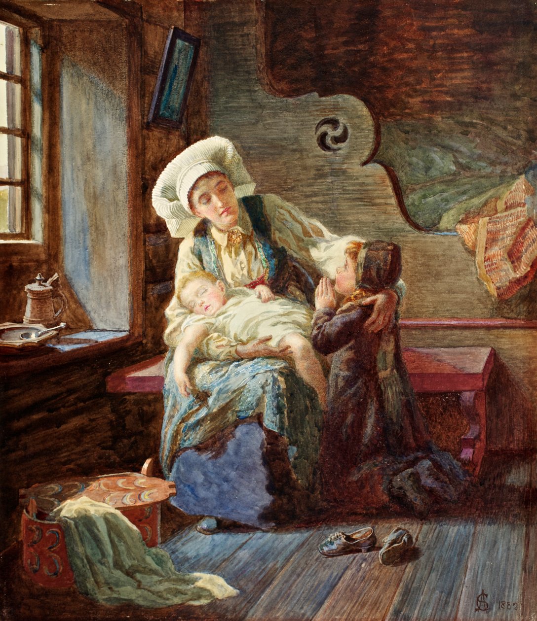 Wieczór w norweskim domu, 1882 autorstwa Catharine Adelaide Sparkes
