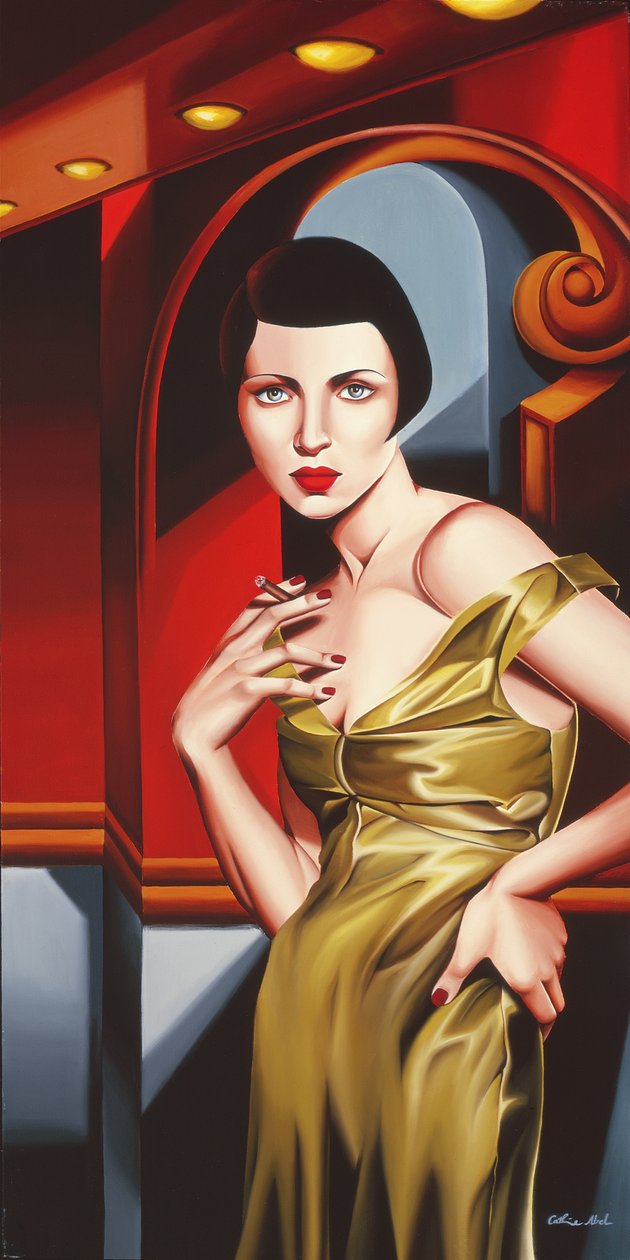 Oliwkowa satynowa sukienka autorstwa Catherine Abel
