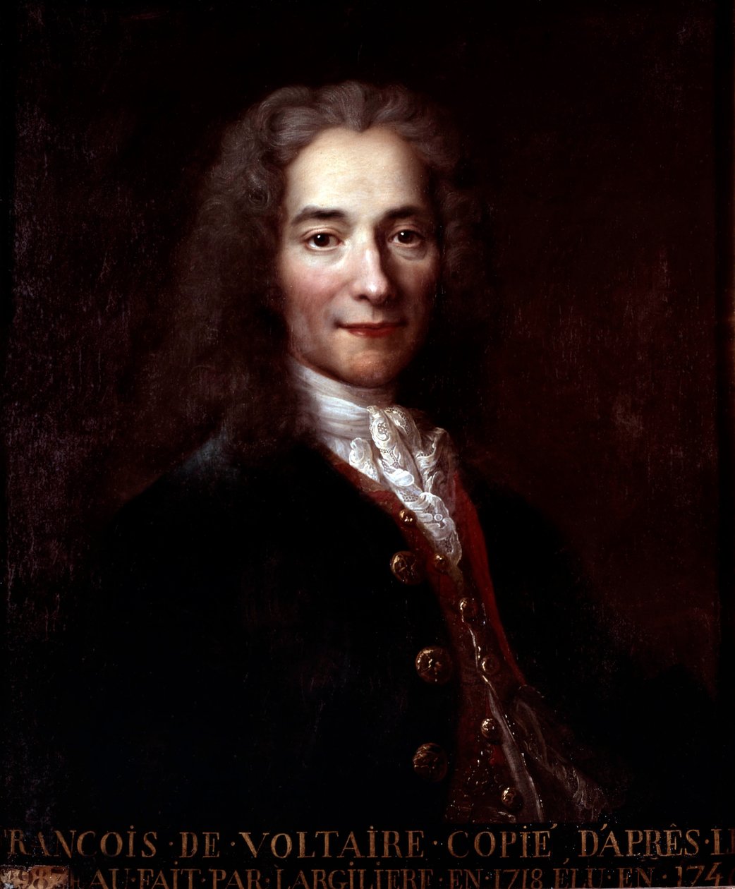 Voltaire, kopia po obrazie Nicolasa de Largilliere olej na płótnie autorstwa Catherine Lusurier