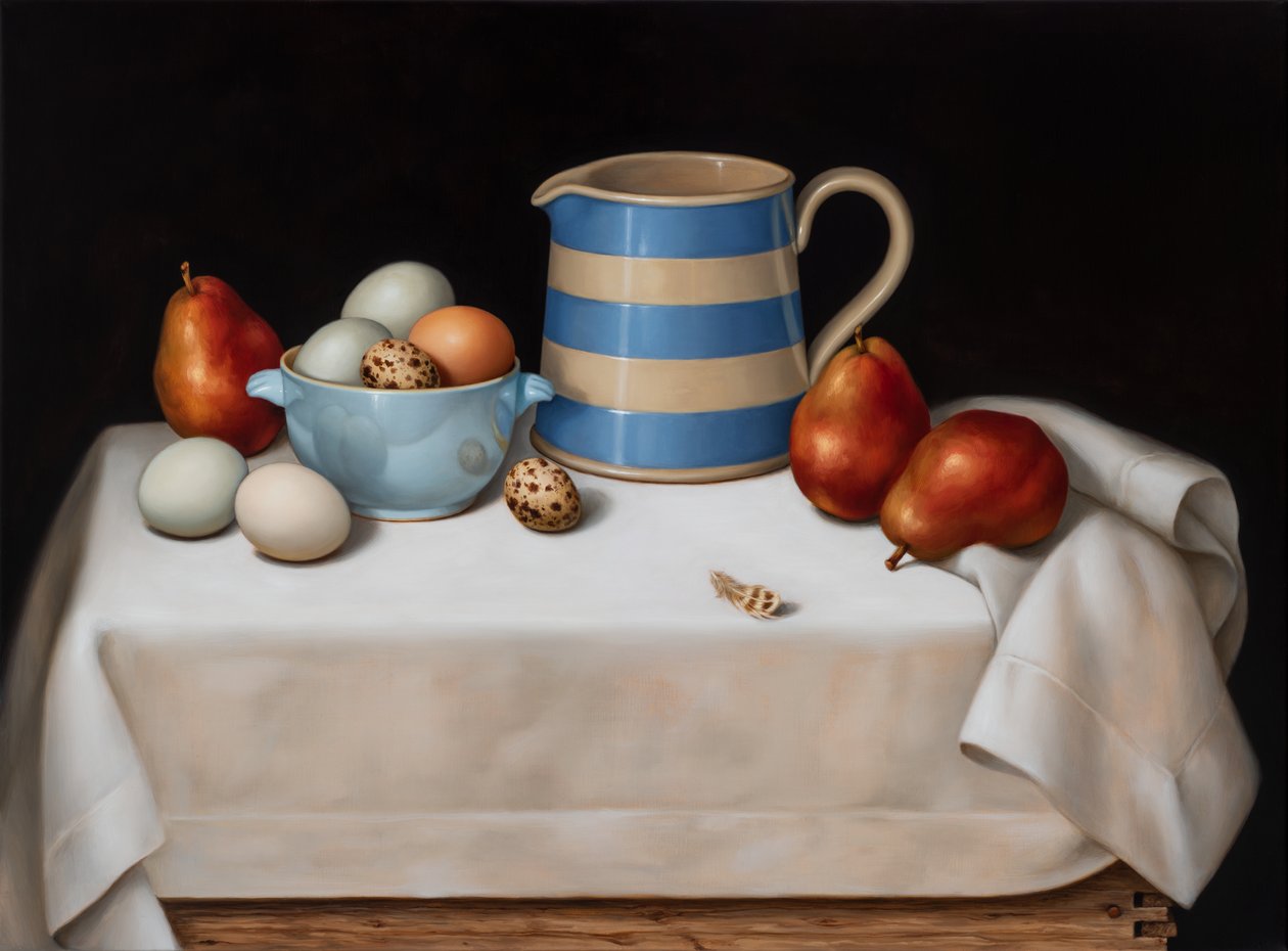 Martwa natura z przepiórczym piórem, 2019 (olej na płótnie) autorstwa Catherine Abel