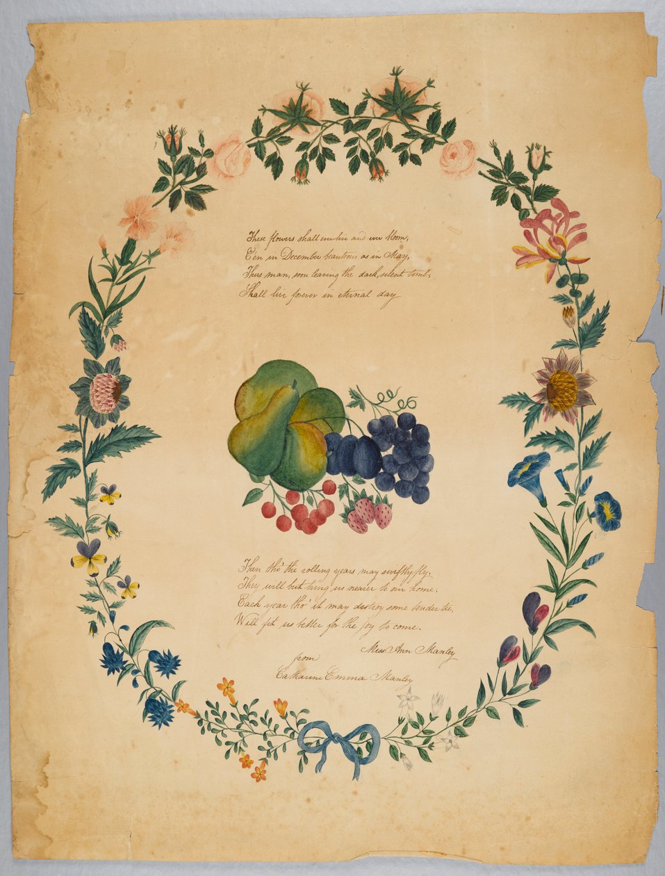 Bez tytułu (wiersz i wieniec ozdobny) (wc, grafit i tusz na papierze) autorstwa Catherine Emma Manley