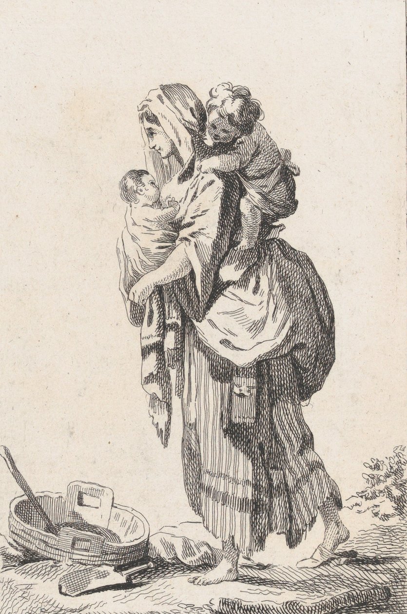 Chłopka z dwójką dzieci, ca. 1758. autorstwa Catherine Francoise Beauvarlet