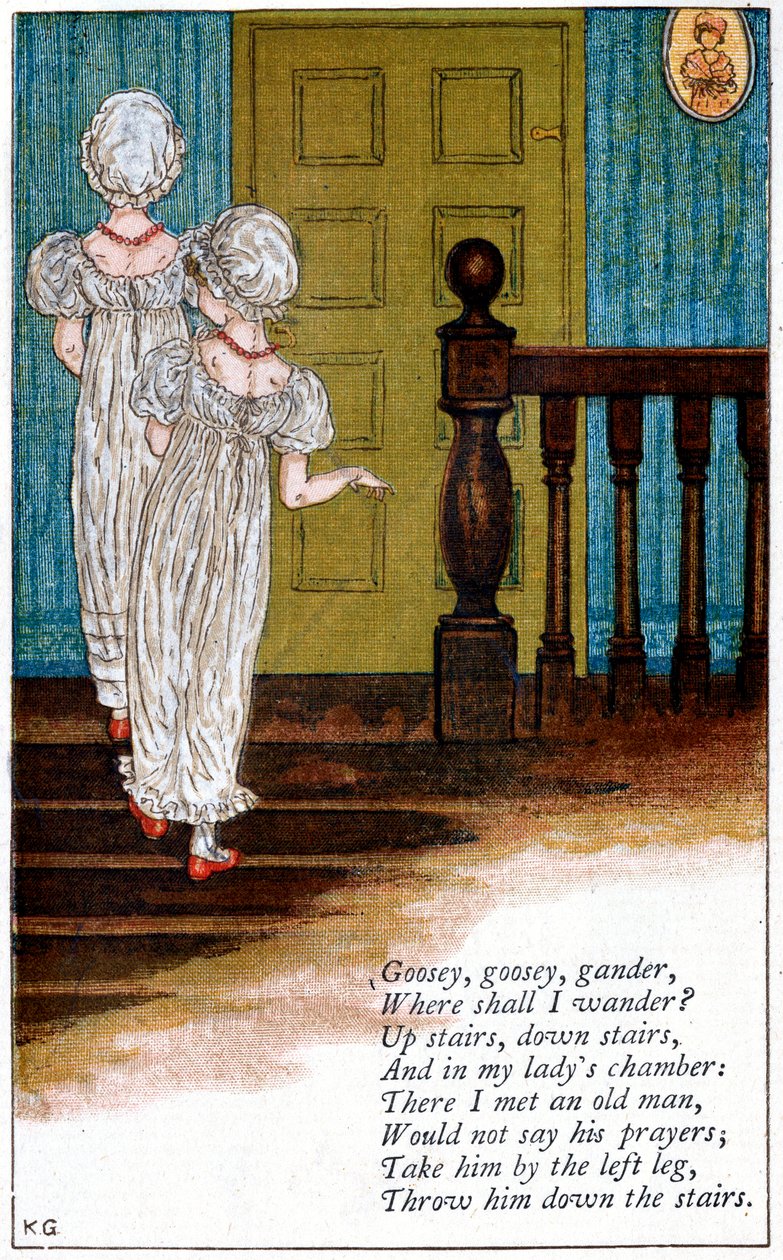 Ilustracja do „Goosey, goosey gander, gdzie mam wędrować”, Kate Greenaway 1846-1901 autorstwa Catherine Greenaway