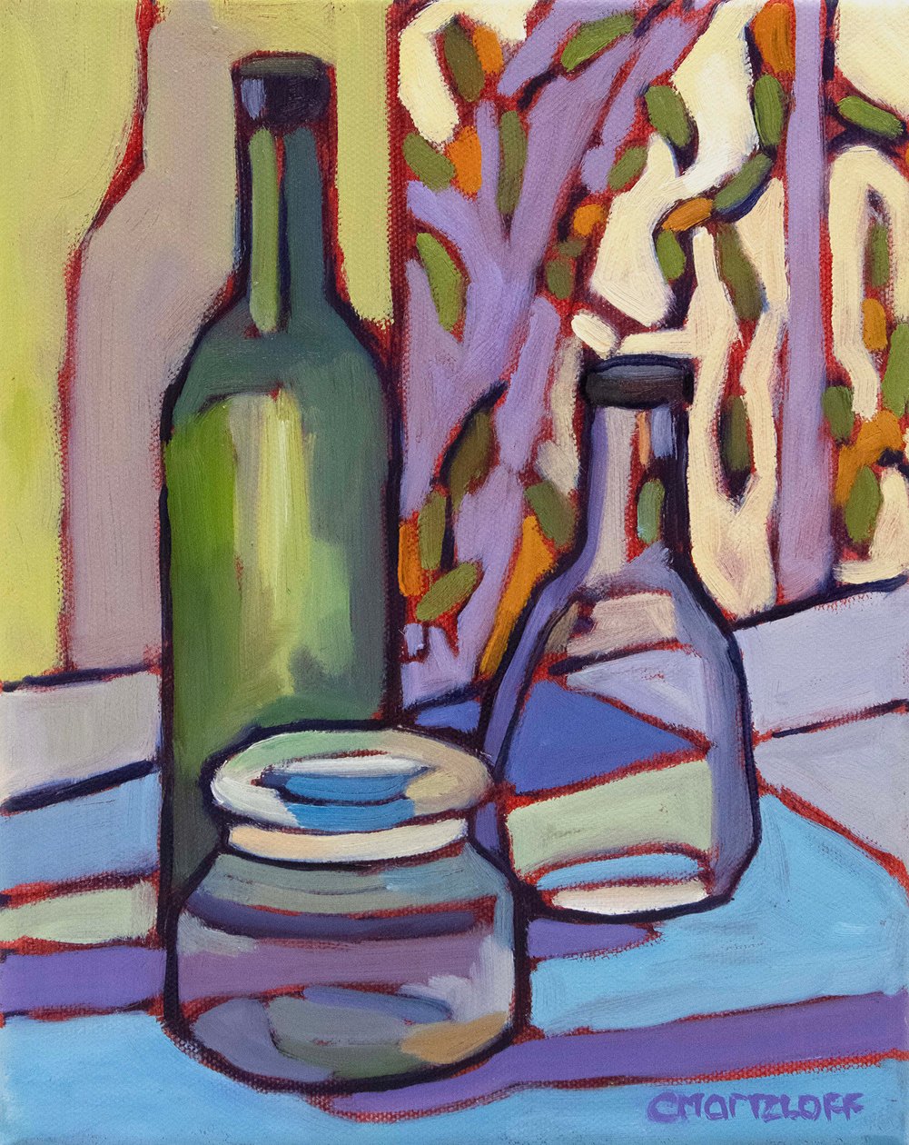 Bottled Moments, 2024 (olej na płótnie) autorstwa Catherine J Martzloff
