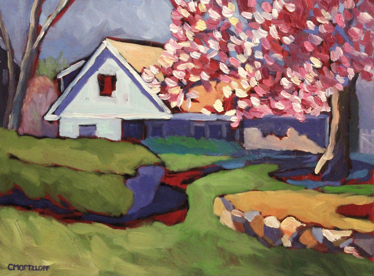 Różowa magnolia, 2018 (olej na panelu) autorstwa Catherine J Martzloff