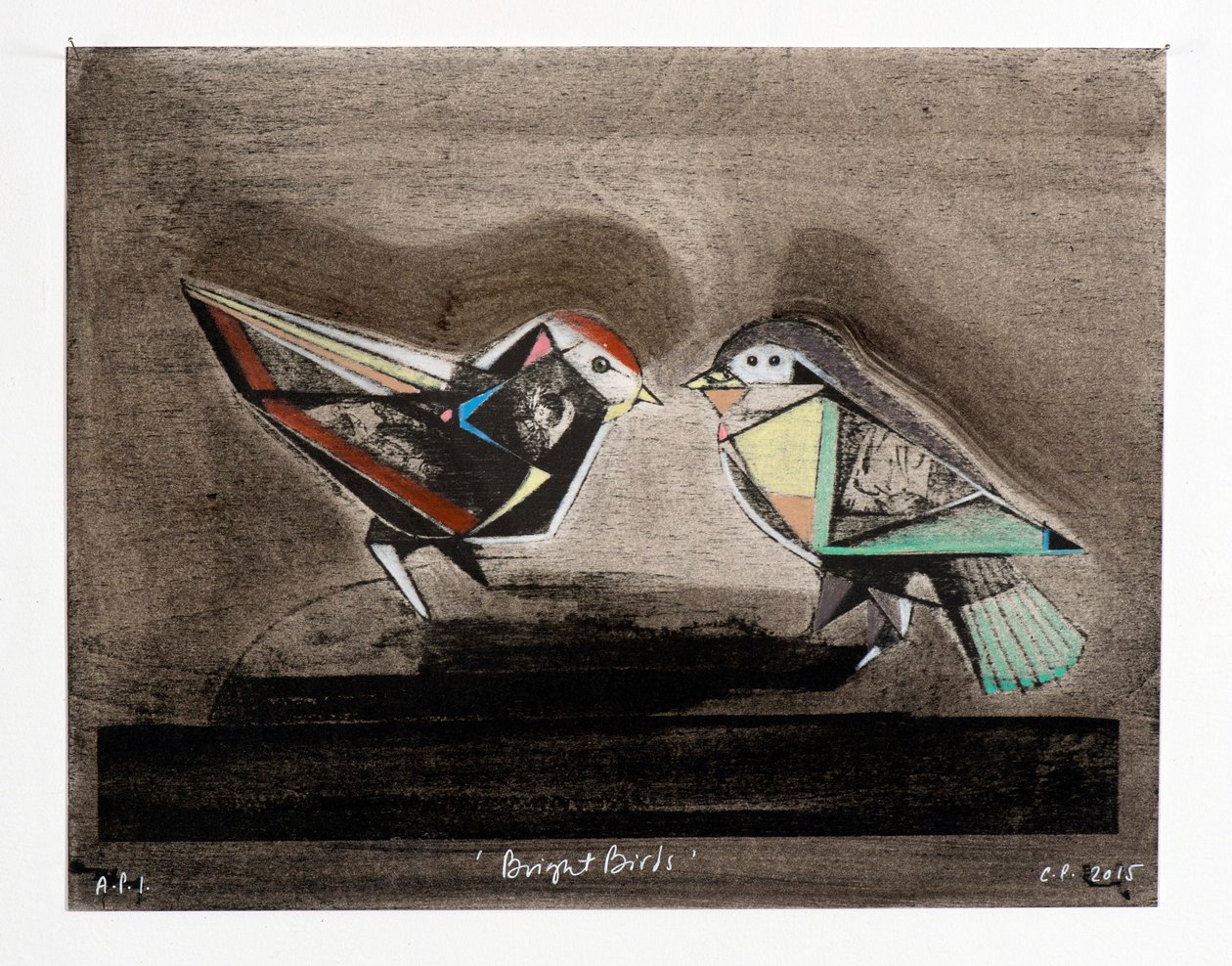 Bright Birds, 2014 (litografia mokulito z ręcznym kolorowaniem) autorstwa Cathie Pilkington
