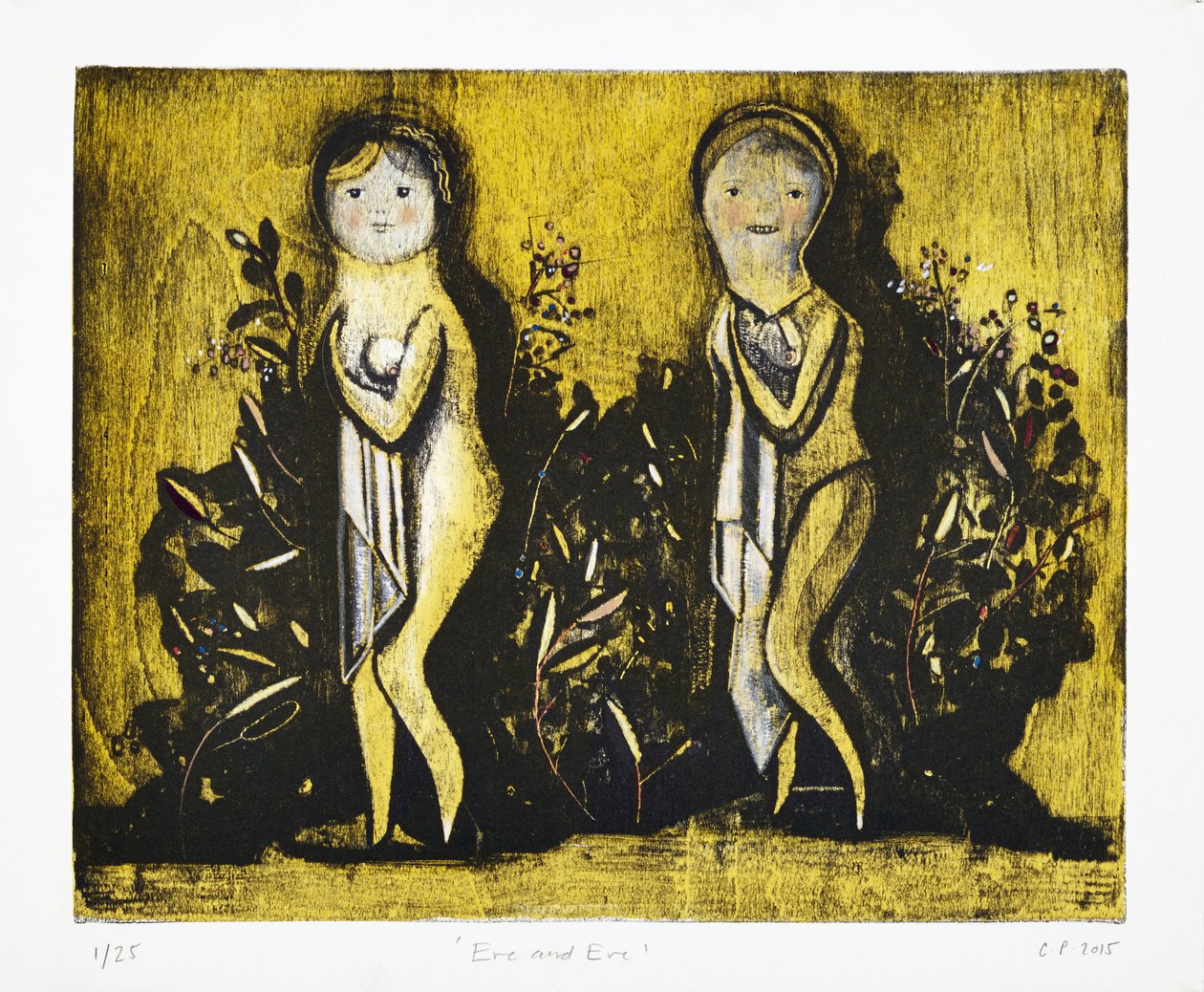 Eve and Eve, 2015 (litografia mokulito z ręcznym kolorowaniem) autorstwa Cathie Pilkington