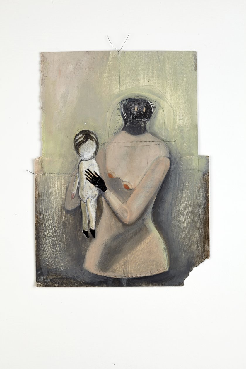 Inbetween, 2014 (papierowy kolaż, bawełniane nici, farba olejna i błyszcząca) autorstwa Cathie Pilkington