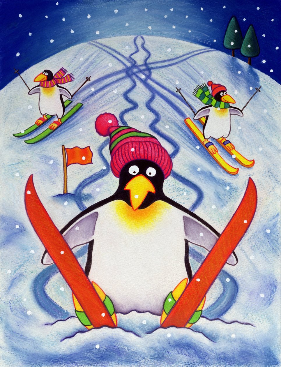 Ferie Narciarskie, 2000 (wc i pastel na papierze) autorstwa Cathy Baxter