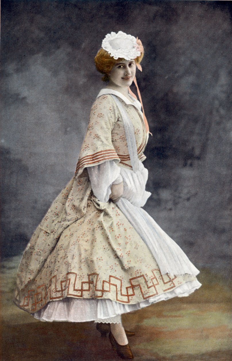 Francuska komiczka Jeanne Saulier jako Arlette w operetce "Zemsta nietoperza" (Nietoperz) w Paryżu, fot. Cautin i Berger z francuskiej gazety "Le Theatre" maj 1904 autorstwa Cautin and Berger