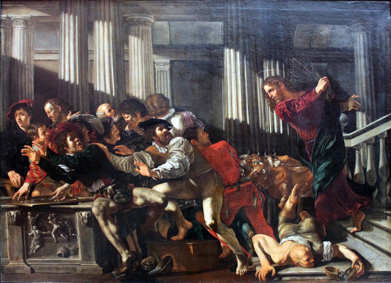 Chrystus wypędzający wymieniających pieniądze ze świątyni autorstwa Cecco de Caravaggio