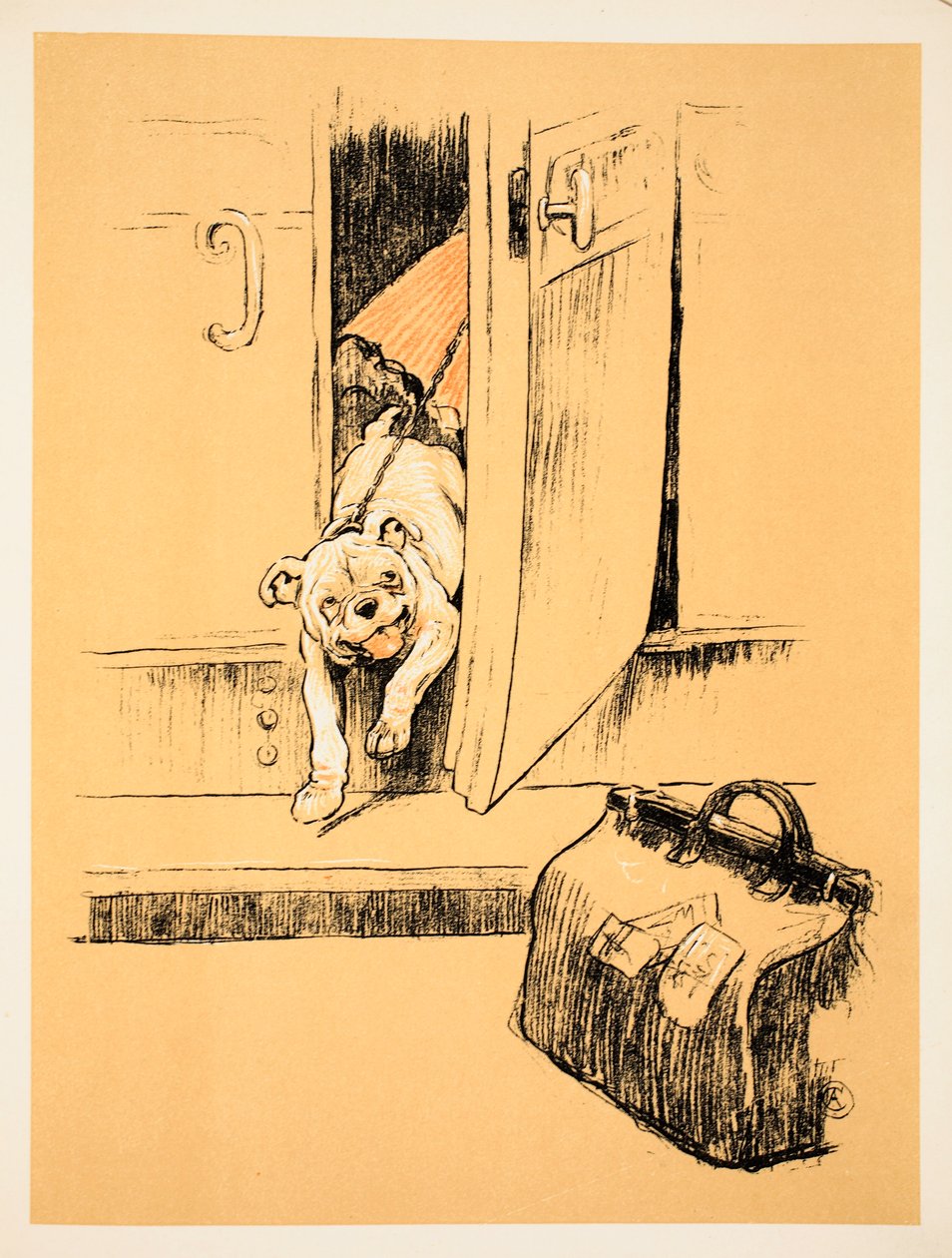 Przybywając do celu, z książki „wesoły pies, opowieść o głupim roku” Aldina, Cecil Charles Windsor (1870-1935), opublikował William Heineman, 1905. Ilustracja, 1. wydanie, Kreda i kredka na papierze autorstwa Cecil Charles Windsor Aldin