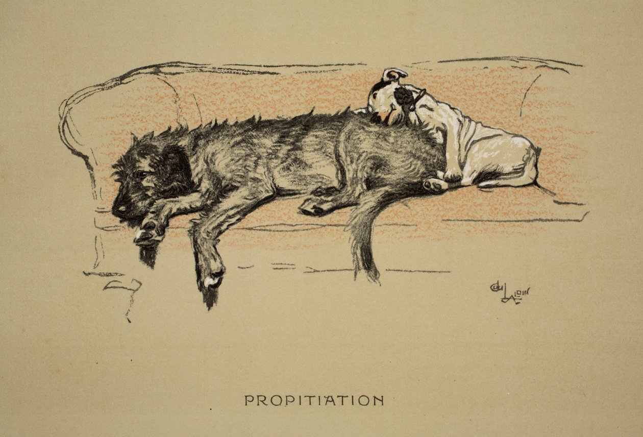 Propitation, 1930, 1. wydanie „Sleeping Partners”, Aldin, Cecil Charles Windsor (1870-1935), opublikowane przez Eyre i Spottiswoode Limited, Chalk and Charcoal na papierze autorstwa Cecil Charles Windsor Aldin