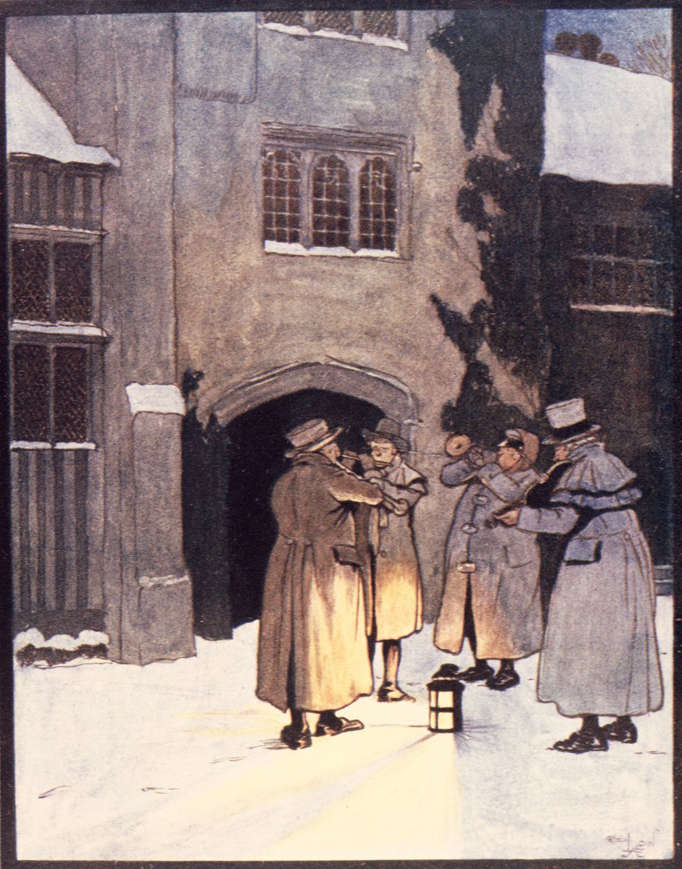 Chodzili wokół domu, bawiąc się pod oknami", ilustracja z "Old Christmas" Washingtona Irvinga (1783-1859) wydana przez Hodder and Stoughton, 1908 autorstwa Cecil Charles Windsor Aldin