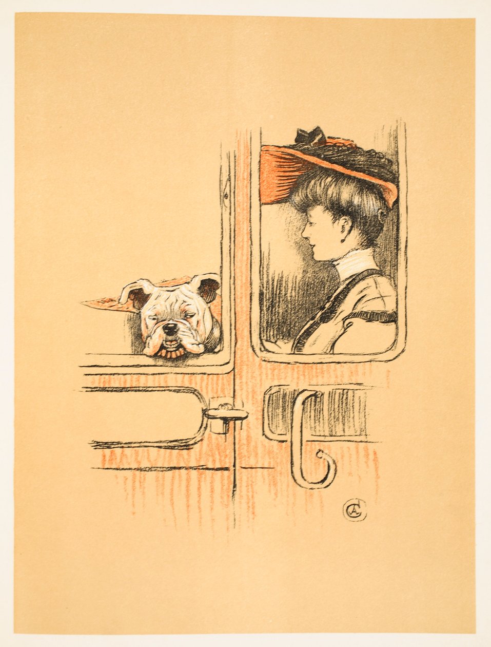 Podróżując pierwszą klasą, z „Gejowski pies, historia głupiego roku” Aldin, Cecil Charles Windsor (1870-1935), opublikował William Heineman, 1905. Ilustracja, 1. wydanie, Kreda i kredka na papierze autorstwa Cecil Charles Windsor Aldin