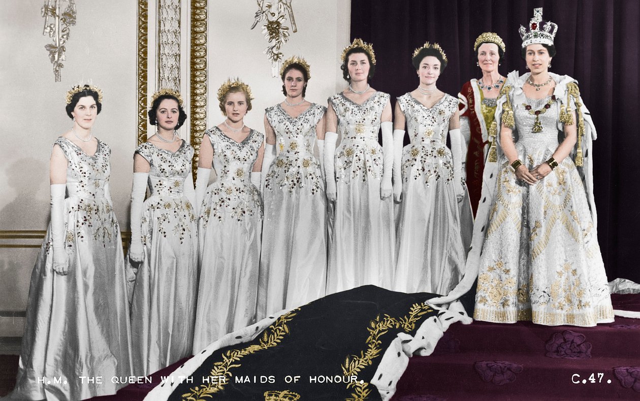 HM Królowa Elżbieta II z paniami honorowymi, Koronacja, 2 czerwca 1953 autorstwa Cecil Beaton
