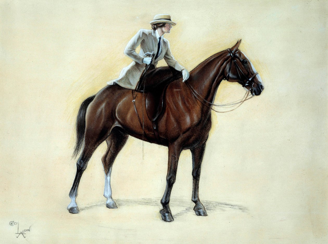 Elegancki cavaliere wznoszący się w Amazonkę. Rysunek Cecila Aldina (1870-1935) XIX wiek Kolekcja prywatna autorstwa Cecil Charles Windsor Aldin
