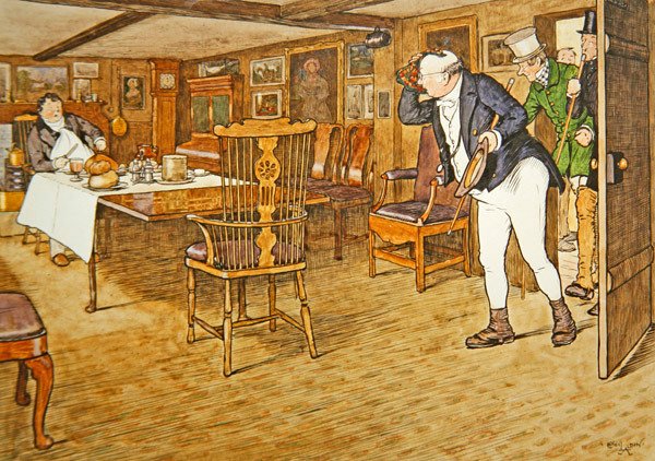 „Przy stole siedział pan Tupman, wyglądając jak człowiek, który jak najbardziej pożegnał się z tym światem” autorstwa Cecil Charles Windsor Aldin