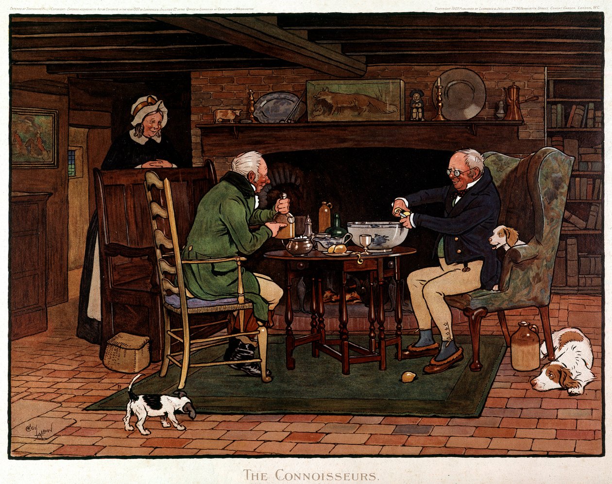 Koneserzy Dwa angielskie przygotowanie ponczu. Akwarela Cecila Aldin autorstwa Cecil Charles Windsor Aldin