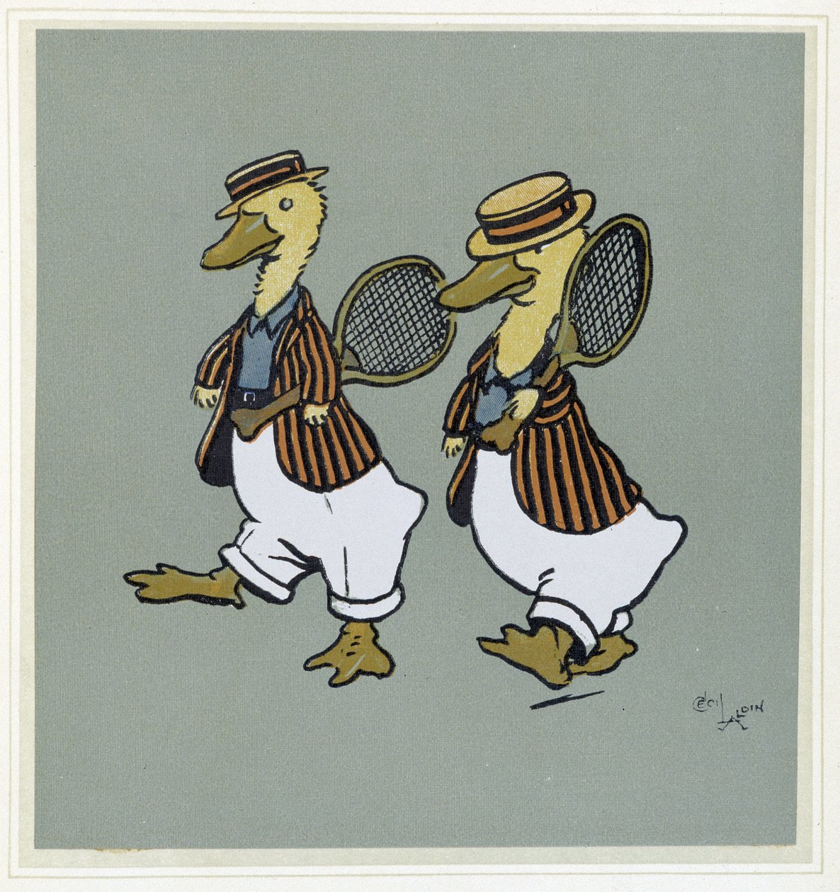 Dwie kaczki w tenisówce - w "Merry Party", chor. Cécil Aldin, wyd. Hodder & Stoughton, Londyn autorstwa Cecil Charles Windsor Aldin