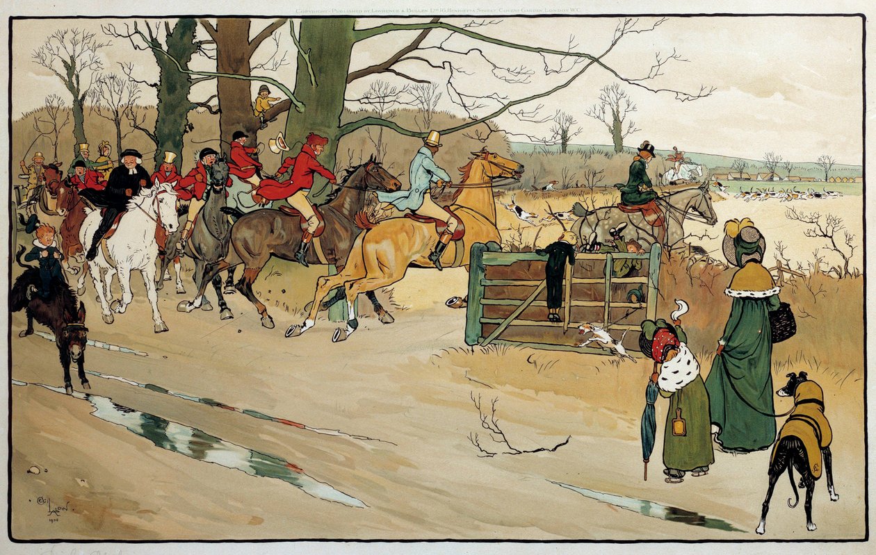 Grawerowanie: Cecil Aldin (1870 -?), Anglia. Dz. Część autorstwa Cecil Charles Windsor Aldin